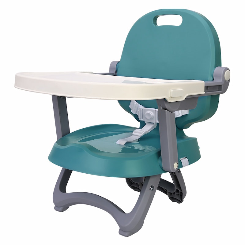 Compact Folding Height Adjustable Baby Booster Seat With Washable Tray Dark Cyan